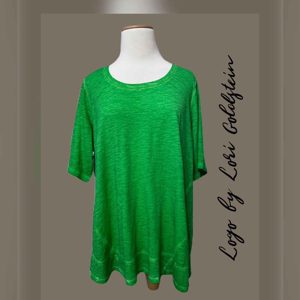 LOGO by Lori Goldstein Distressed Cotton Slub Top Classic Green Size 2X  NWT